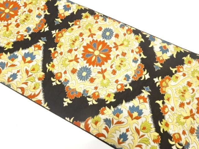 JAPANESE KIMONO / ANTIQUE FLORAL PATTERN WOVEN FUKURO OBI (WEARABLE)